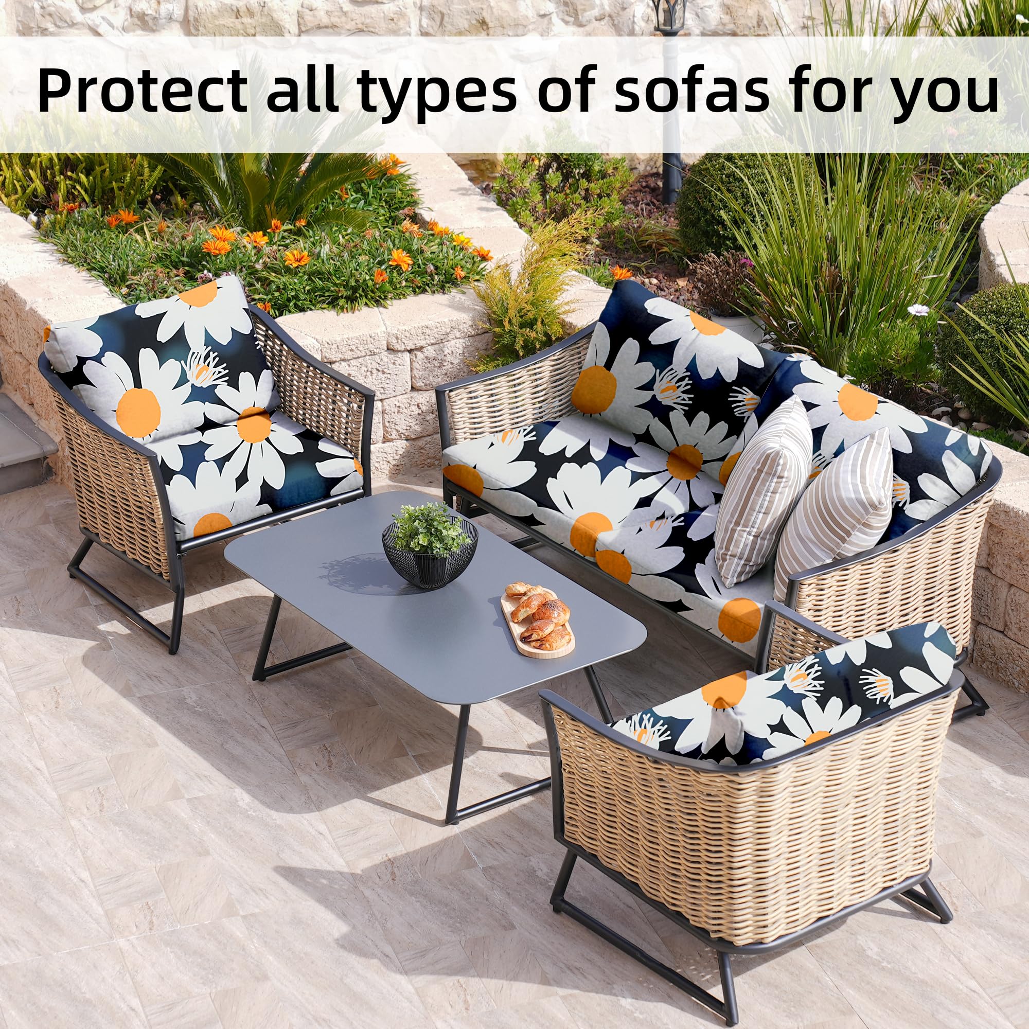 8 Piece Outdoor Cushion Covers, Patio Sofa Cushion Covers, Stretch Fit