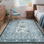 GarveeHome Provence 5x7 Area Rugs, Botanical Grove Vintage Cottagecore Non-Slip Washable Rug for Bedroom Living Room Nursery Kitchen Low-Pile Carpet Retro Blue