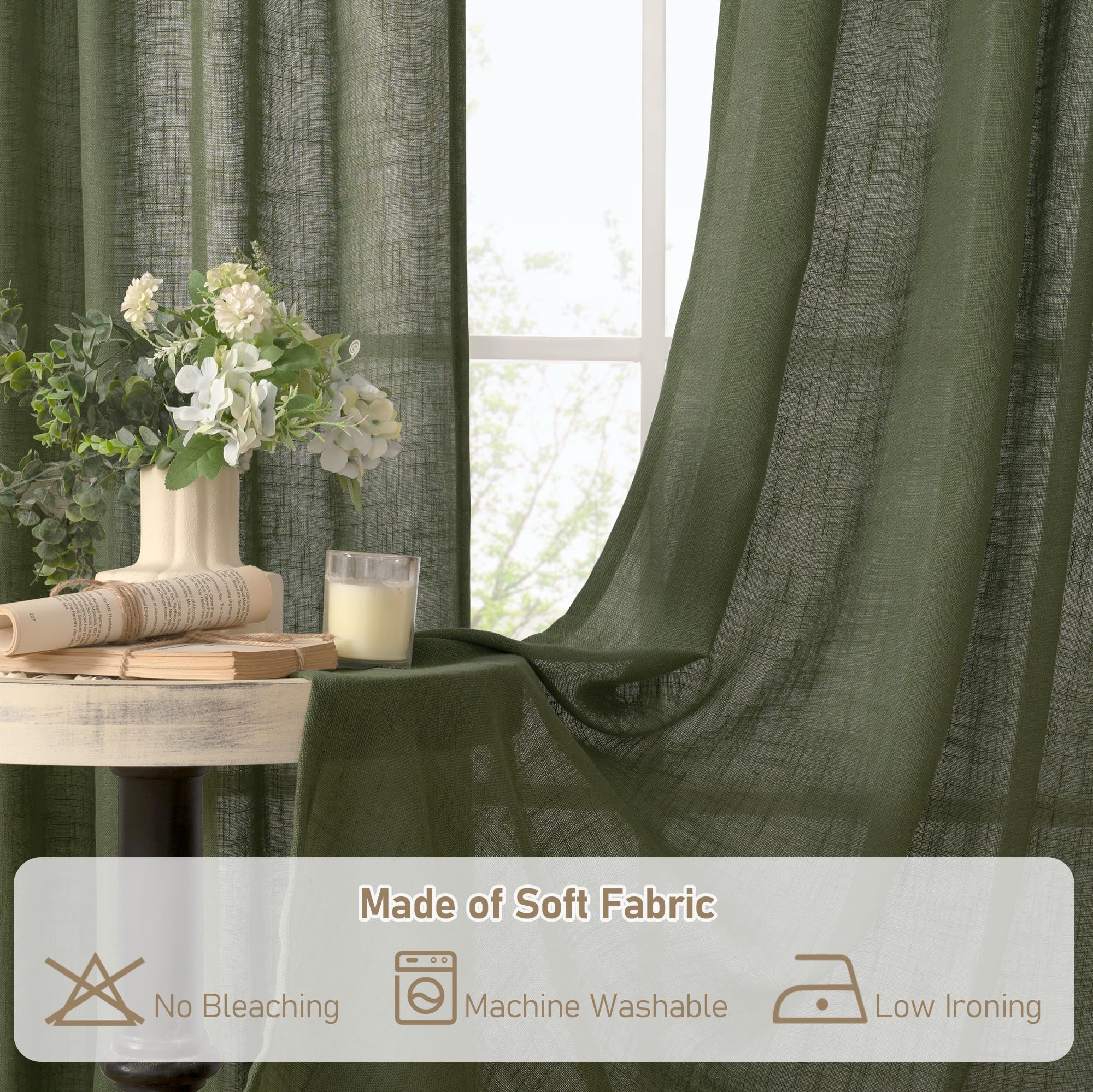 LAMIT Christmas Short Linen Curtains 36 Inch Length for Cafe Window