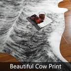 AROGAN Western Decor Faux Fur Cowhide Rug, 6 x 7 Feet Premium Animal Skin Cow Hide Rug, Sturdy Cow Print Rugs for Wall Decor, Western Floor Carpet for Bedroom Living Room, Black and Grey