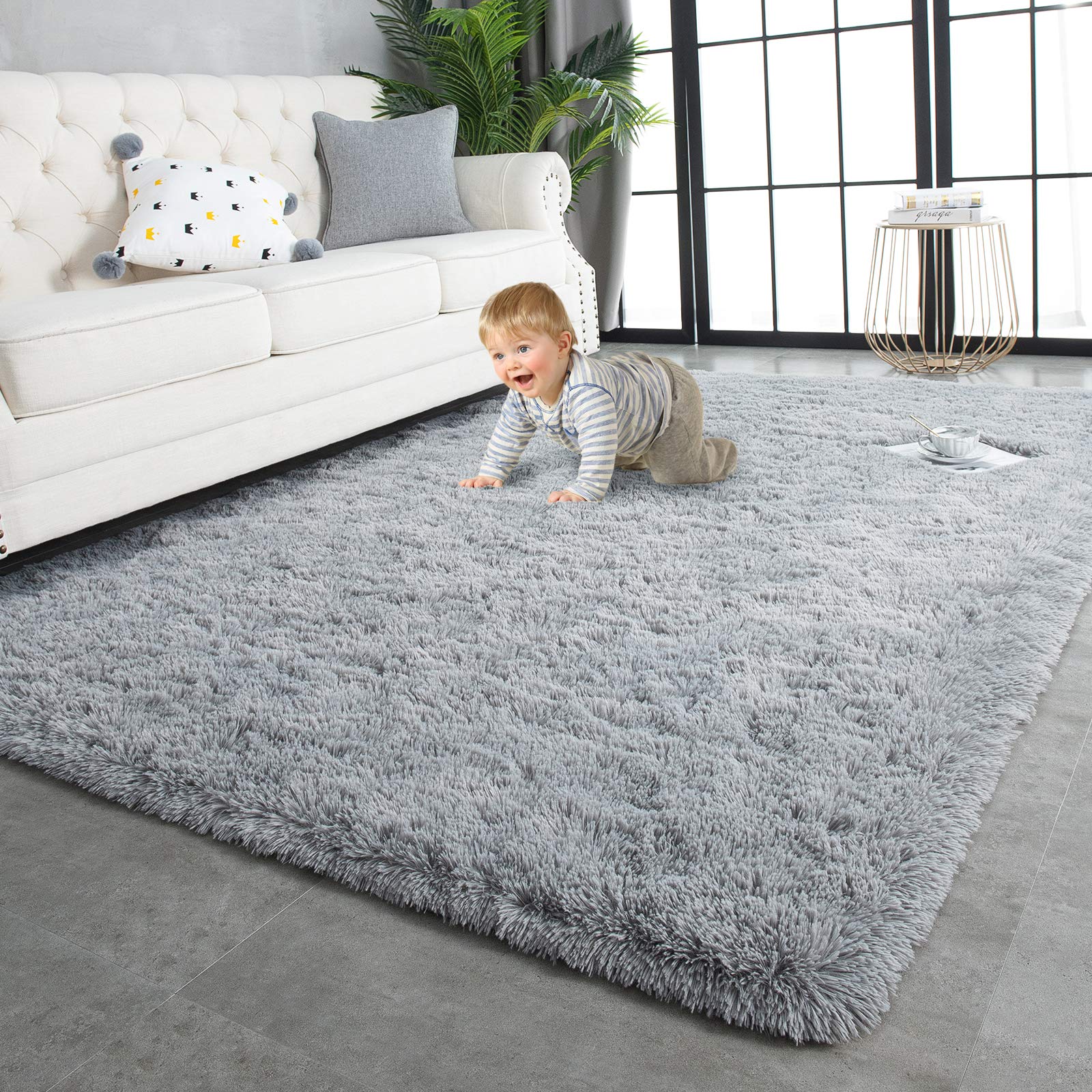 TWINNIS Super Soft Shaggy Rugs Fluffy Carpets 9x12 Feet, Indoor Modern Plush Area Rugs for Living Room Bedroom Kids Room Nursery Home Decor, Upgrade Anti-Skid Rectangular Fuzzy Rug, Grey