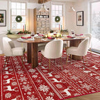 Christmas Rug 8x10 Washable Rugs, Boho Christmas Tree Snowflake Rug Non-Slip Soft Low Pile Non Shedding Indoor Holiday Carpet for Living Room Bedroom Dining Room Home Office (XmasRed, 8'x10')
