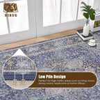 Washable Area Rug 8' x 10' Vintage Traditional Persian Mat - Foldable Distressed Non-Slip Machine Washable Carpet for Living Room Bedroom Kitchen Home Decor - Indigo and Gold