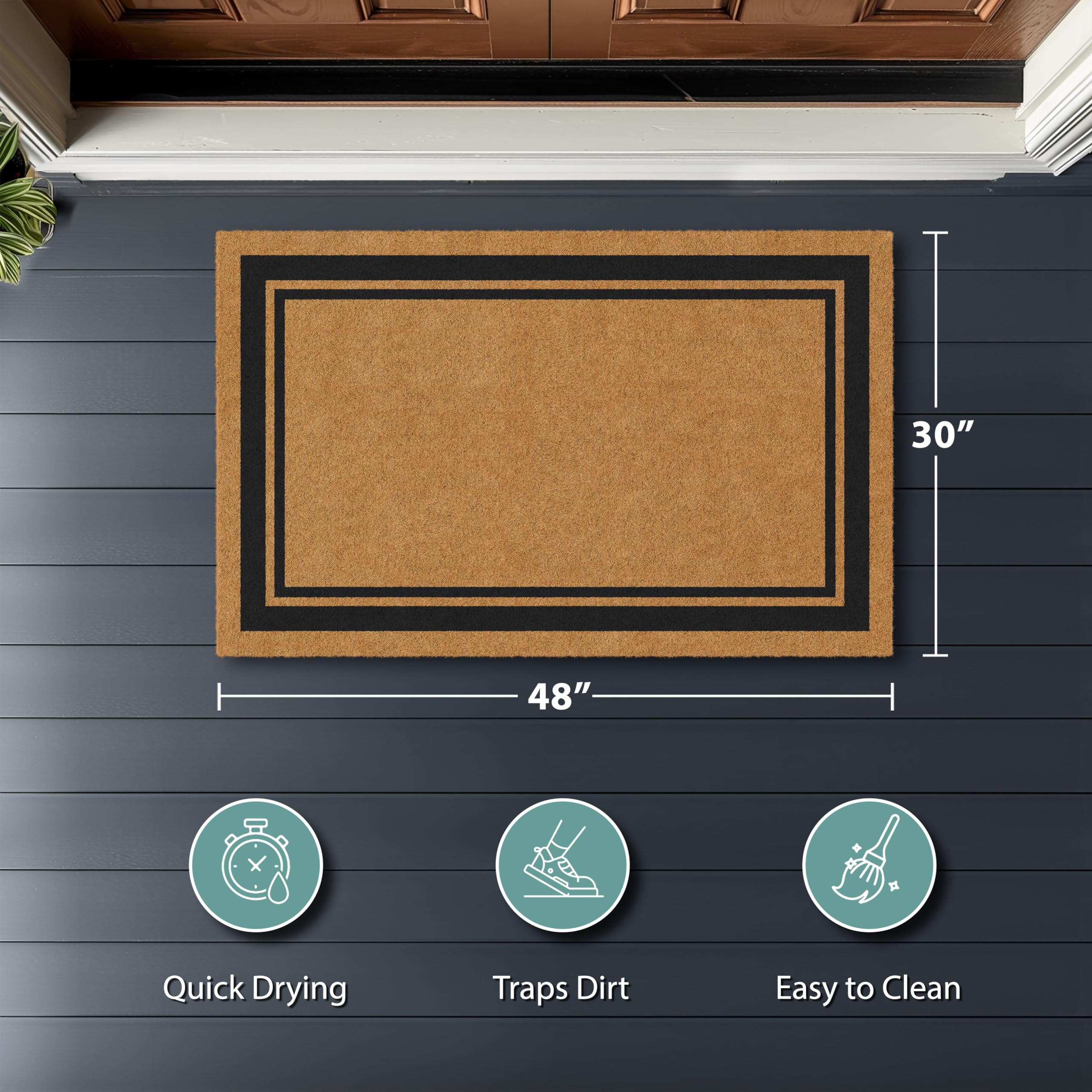 Barnyard Designs Natural Coco Coir Non-Slip Doormat (30x48, Border)