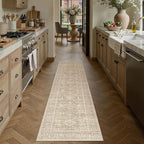 2x8 Washable Runner Rug for Hallway Kitchen Vintage Beige Non Slip Low Pile Carpet Traditional Retro Soft Throw Rug for Bathroom Bedroom Entryway Indoor Entrance