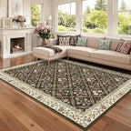 Large Entryway Rug 3x5 Floral Washable Area Rugs Vintage Soft Non-Slip Small Floor Carpet Doormat Stain Resistant Low-Pile Ultra-Thin Entry Mat for Bedside Kitchen Brown