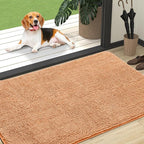 OLANLY Dog Door Mat for Muddy Paws 59x35, Absorbs Moisture and Dirt, Absorbent Non-Slip Washable Doormat, Quick Dry Chenille Mud Mat for Dogs, Entry Indoor Entryway Carpet for Inside Floor, Orange