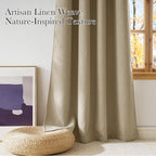 NICETOWN Oatmeal Faux Linen Room Darkening Rod Pocket Curtains 63 inch Length, W42 x L63, Light Blocking Thermal Insulated Noise Reducing Drapes for Bedroom Living Room Farmhouse Decor, 2 Panels