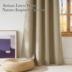 NICETOWN Oatmeal Faux Linen Room Darkening Rod Pocket Curtains 63 inch Length, W42 x L63, Light Blocking Thermal Insulated Noise Reducing Drapes for Bedroom Living Room Farmhouse Decor, 2 Panels