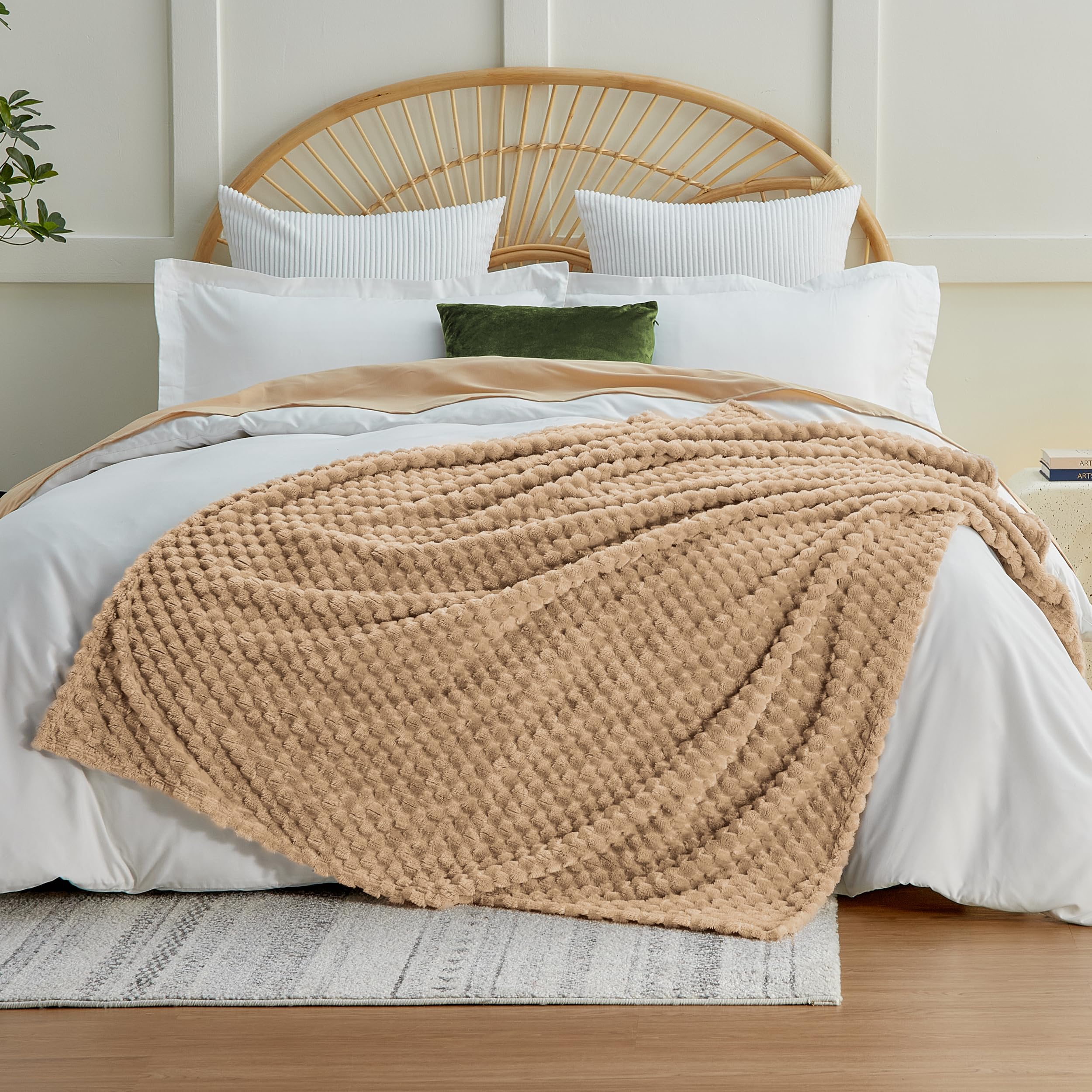 EXQ Home Fleece Blanket Twin Size for Couch or Bed - 3D Imitation Turtle Shell Jacquard Decorative Blankets - Cozy Soft Lightweight Fuzzy Flannel Blanket Suitable for All Seasons(60"×80",Brown)
