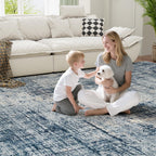 10x14 Washable Area Rug for Living Room Bedroom: Non-Slip Modern Blue Gold