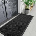 Smiry Front Door Mat Outside Entrance, Heavy Duty Sturdy Natural Rubber Doormat, Trap Dirt and Moisture, Easy Clean Low Profile Mats for Indoor Outdoor Entry, Grid Geometric (71x23, Black)