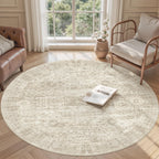 Soalmost 6x6 Beige Round Rug 6ft Circle Living Room Area Rugs Non-Slip
