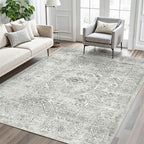 Soalmost 6x9 Area Rug for Living Room Floral Washable Non-Slip Gray Rugs for Bedroom Dinning Room Ultra-Thin Indoor Grey Rug