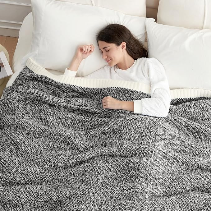 Snuggle Sac Heather Black Bedding Blankets Twin Size, Reversible Super Soft Large Cozy Blankets for Bed, Warm Cozy Knit Fuzzy Blankets for Sofa, Living Room, Heather Black, 60x80 inches