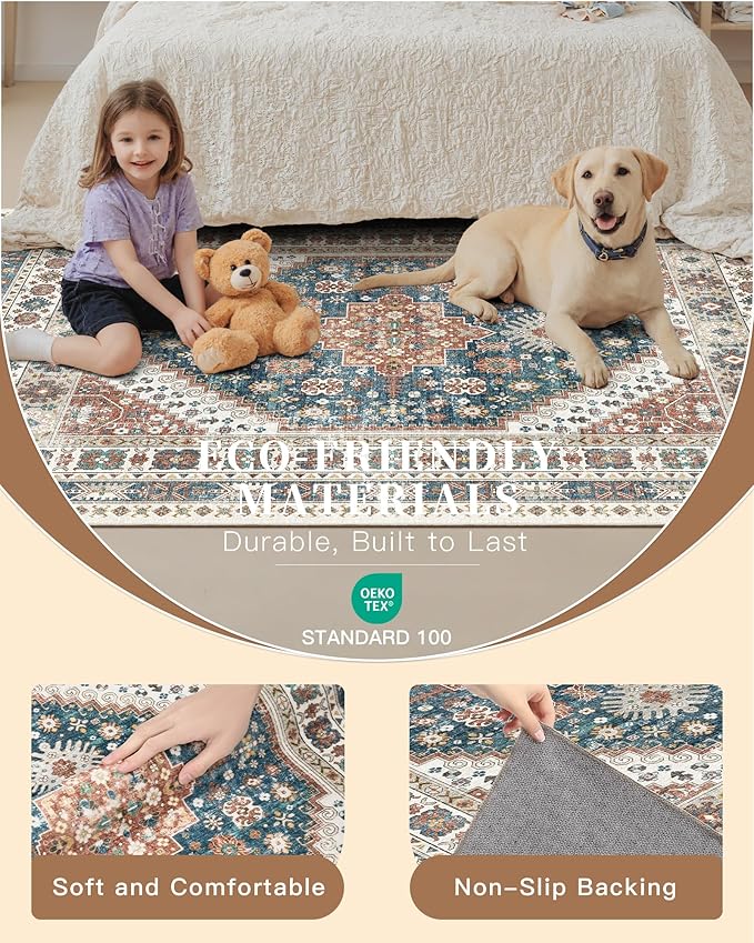 Madane Hallway Runner Rug 3x10 Washable Kitchen Runners 10ft, Navy Blue