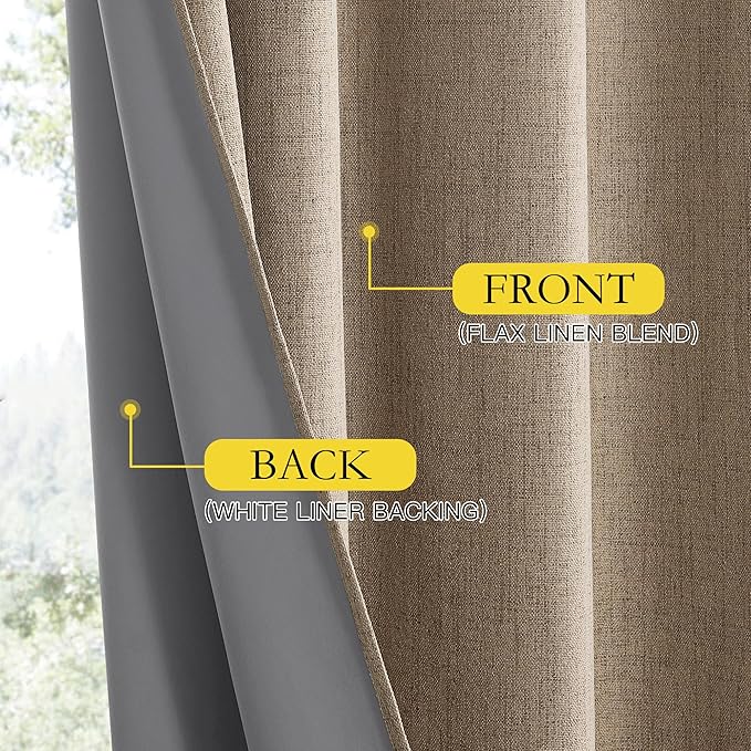 NICETOWN Burlap Vintage Open Linen Weave Flax Thermal Curtains, 100% Blackout Curtains 90" Long for Dining Room, Soundproof Window Treatment Drapes for Home Office, 62" Wide Per Panel, Set of 2