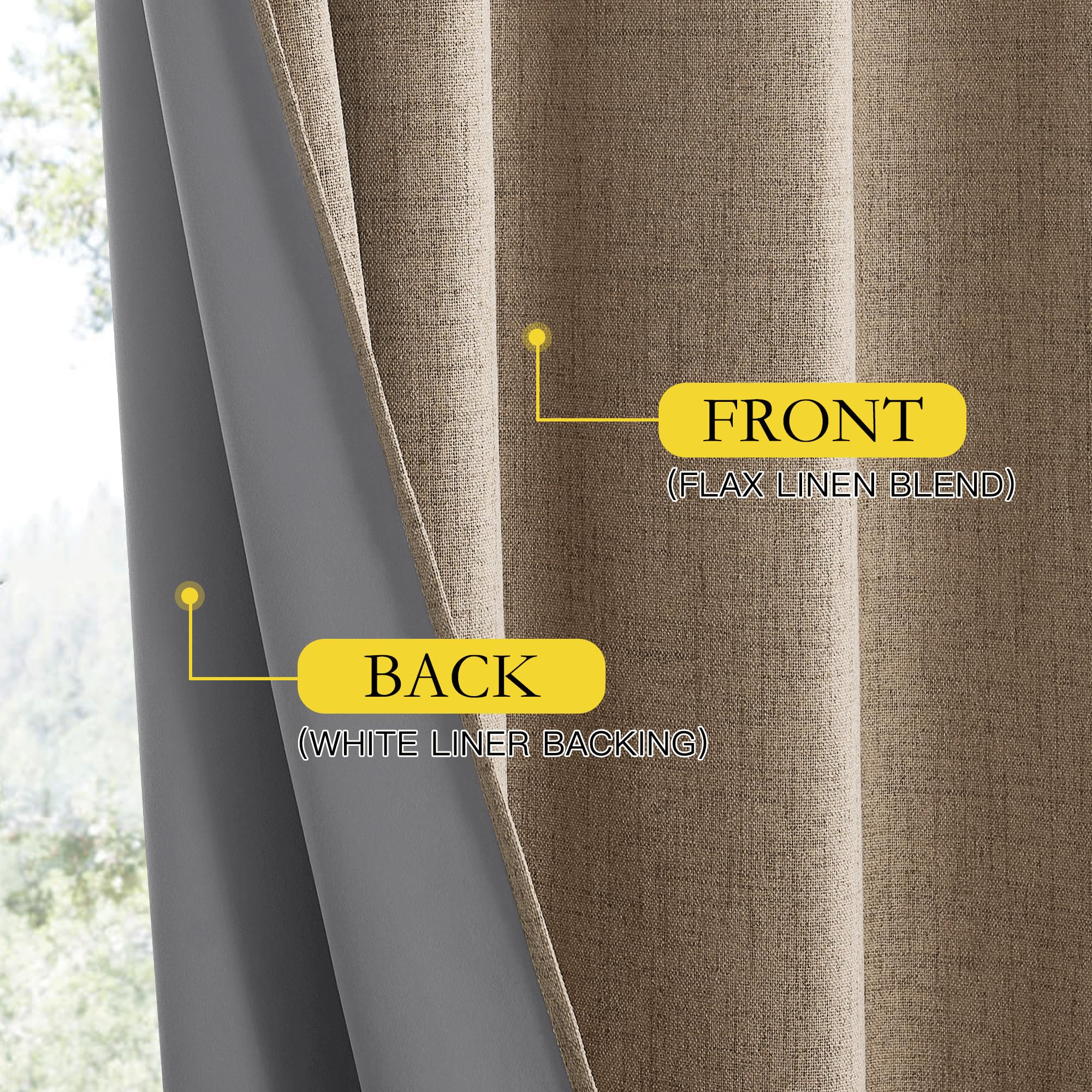 NICETOWN Burlap Vintage Open Linen Weave Flax Thermal Curtains, 100% Blackout Curtains 90" Long for Dining Room, Soundproof Window Treatment Drapes for Home Cinema, 52" Wide Per Panel, Set of 2