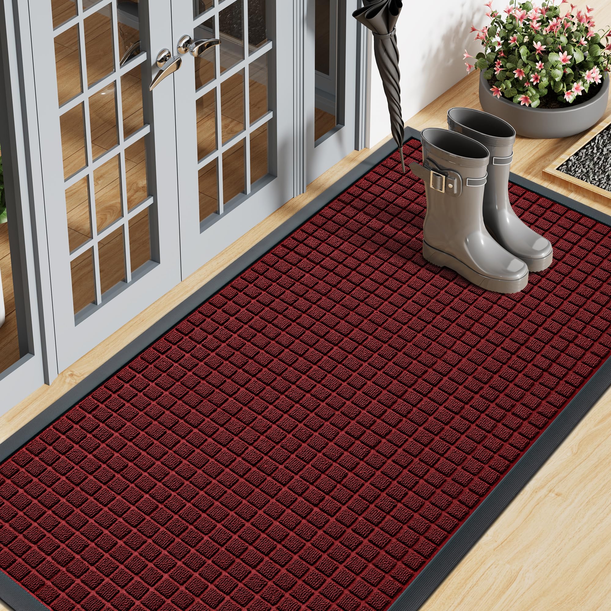 Smiry Front Door Mat Outside Entrance, Natural Rubber Doormat, 71x23 Inch