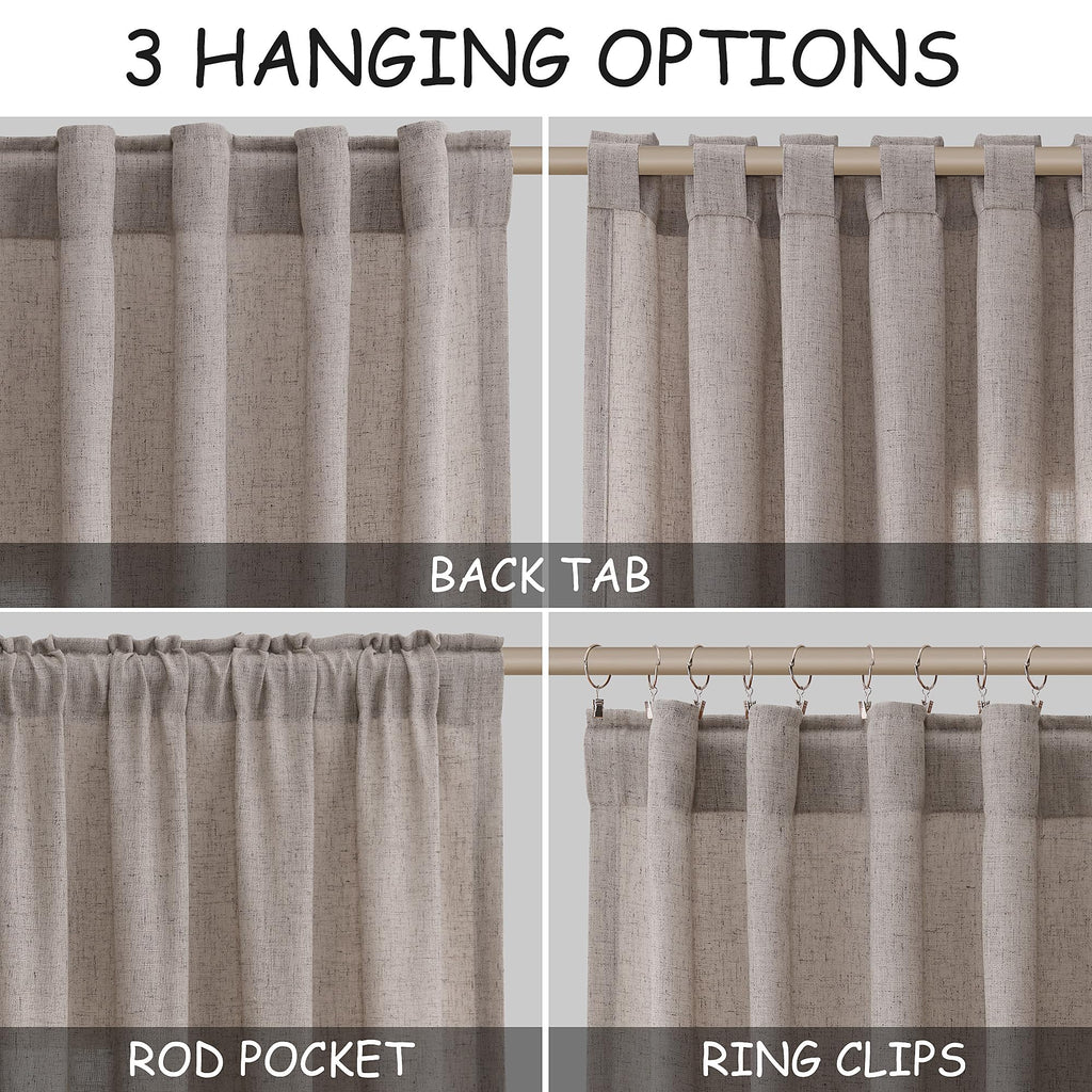 Brownish Grey Linen Curtains 96 Inches Long for Living Room Back Tab Vintage Rustic Farmhouse Light Filtering Curtain Burlap Textured Linen Drapes 96 Inch Length for Dinning Room Bedroom 52x96 8 FT