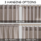 Brownish Grey Linen Curtains 96 Inches Long for Living Room Back Tab Vintage Rustic Farmhouse Light Filtering Curtain Burlap Textured Linen Drapes 96 Inch Length for Dinning Room Bedroom 52x96 8 FT