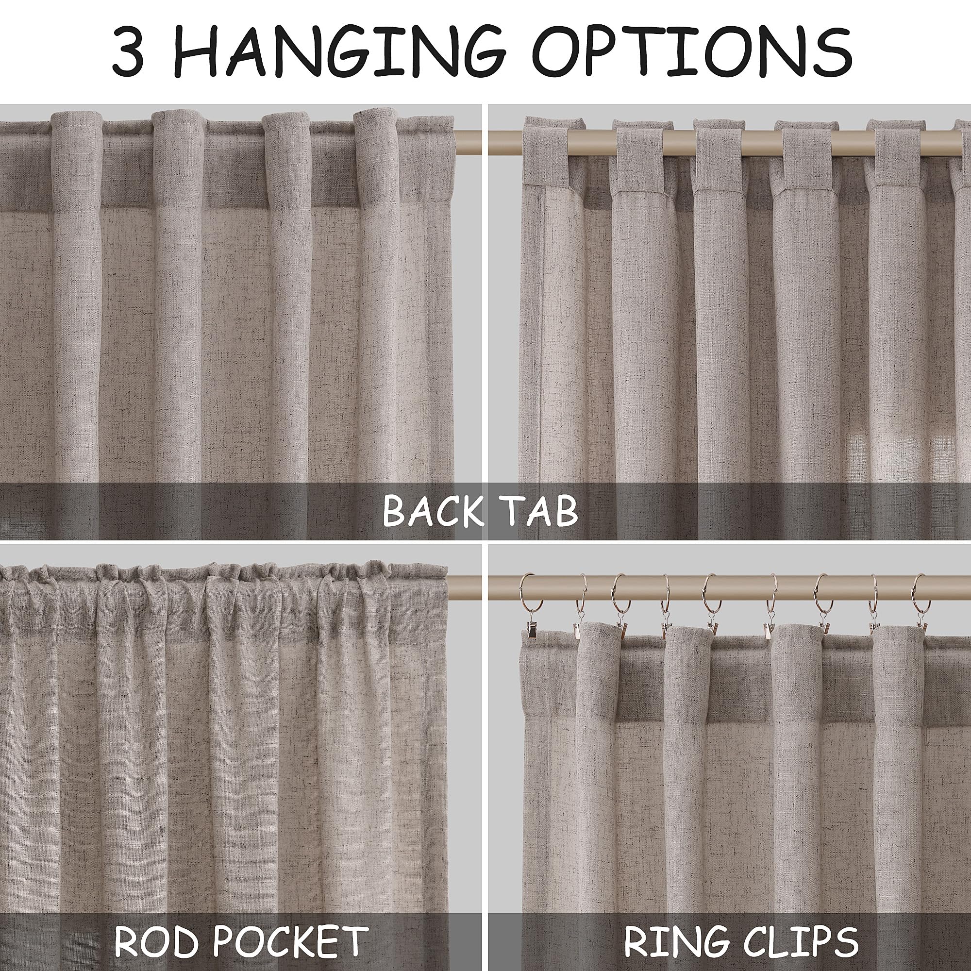 Brownish Grey Linen Curtains 96 Inches Long for Living Room Back Tab Vintage Rustic Farmhouse Light Filtering Curtain Burlap Textured Linen Drapes 96 Inch Length for Dinning Room Bedroom 52x96 8 FT