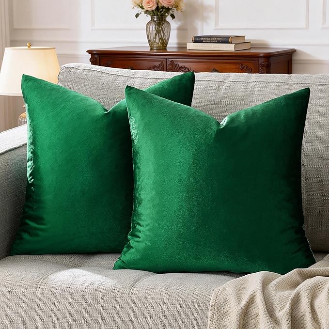 GIGIZAZA Green Velvet Pillow Covers 20x20 Decorative Pillows Pack of 2