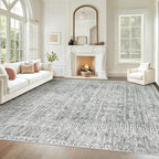 Living Room Rugs 8x10: Washable Moroccan Geometric Boho Rug Farmhouse Non Slip Stain Resistant Large Rug Low Pile Soft Carpet for Bedroom Dining Room Children Room (Grey,8'x10')