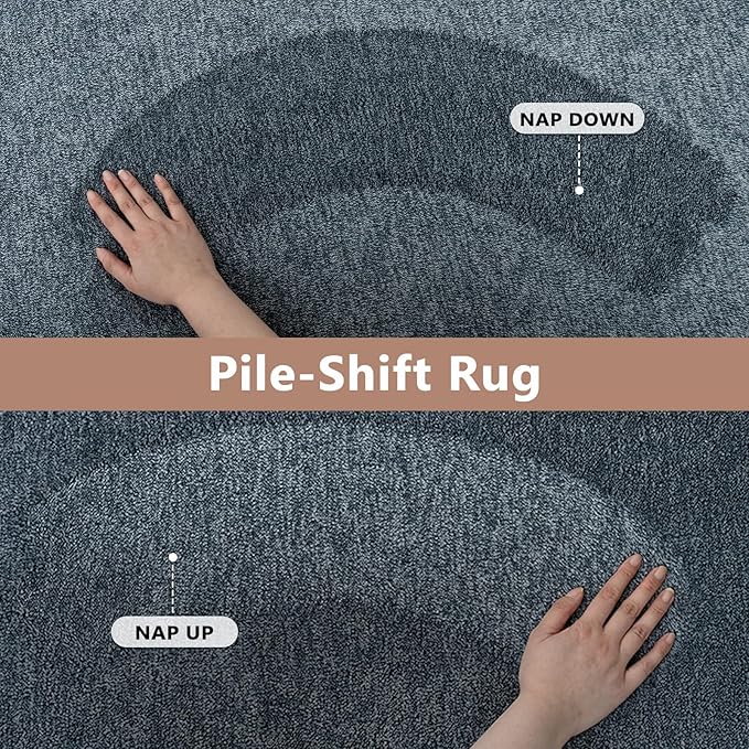 FinRèc 7x10 Washable Area Rugs for Bedroom Living Room, Low Pile Thin Rug Solid Color, Non-Slip Carpet Indoor for Home Decor (Navy Blue)