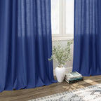 Nanspring Classic Blue Linen Curtains 108 Inches Long for Living Room Bedroom 2 Panels Set Extra Long Back Tab Curtain Light Filtering Sheer Drapes Floor to Ceiling Curtain for Large Windows 52x108
