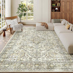 zesthome 5x7 Area Rugs - Ultra-Thin Washble Rug, Stain Resistant Anti Slip Backing Rugs for Living Room,Bedroom, Vintage Home Decor Area Rug (Beige/Brown,5'x7')