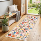 Runner Rug for Entryway: 2x6 Kitchen Rugs Non Slip Washable Ultra-Thin Soft Floral Carpet Indoor Floor Stain Resistant Carpets for Hallway Bedroom Kitchen Laundry Bathroom Dorm Beige