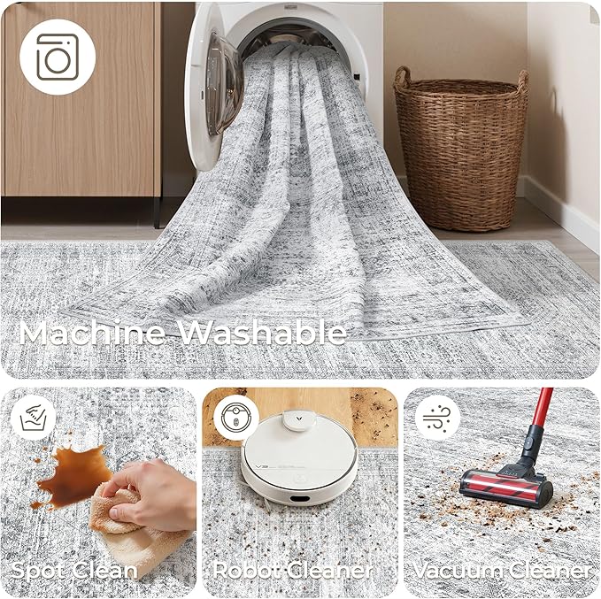 Restydon 5x7 Area Rugs for Living Room,Large Washable Rug,Grey