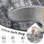 Area Rugs 10x14 Living Room: Washable Rug Modern Abstract Neutral Soft Non-Slip Low-Pile Indoor Large Carpet for Bedroom Dining Room Playroom Home Office (Black Grey, 10'x14')