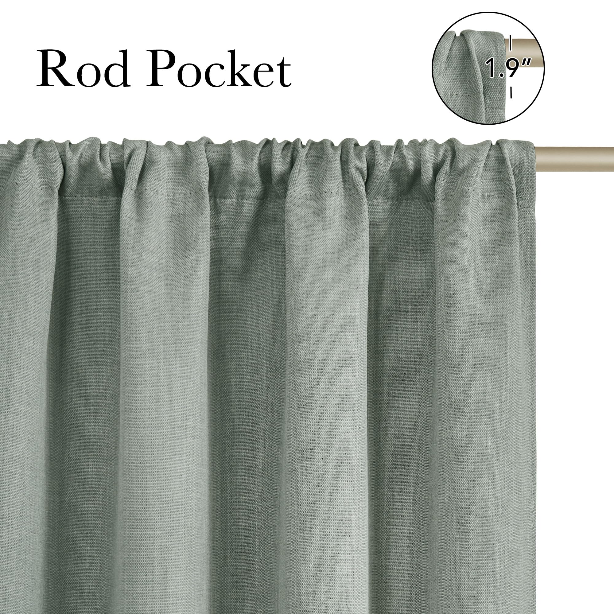 NICETOWN Sage Green Faux Linen Room Darkening Rod Pocket Curtains 63 inch Length, W42 x L63, Light Blocking Thermal Insulated Noise Reducing Drapes for Bedroom Living Room Farmhouse Decor, 2 Panels