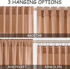 Peach Quartz Linen Curtains 96 Inch Length 2 Panel Set Back Tab Rod Pocket Textured Light Filtering Semi Sheer Boho Aesthetic Burlap Look Drapes for Bedroom and Living Room Decoration 8Ft 52x96 Inch