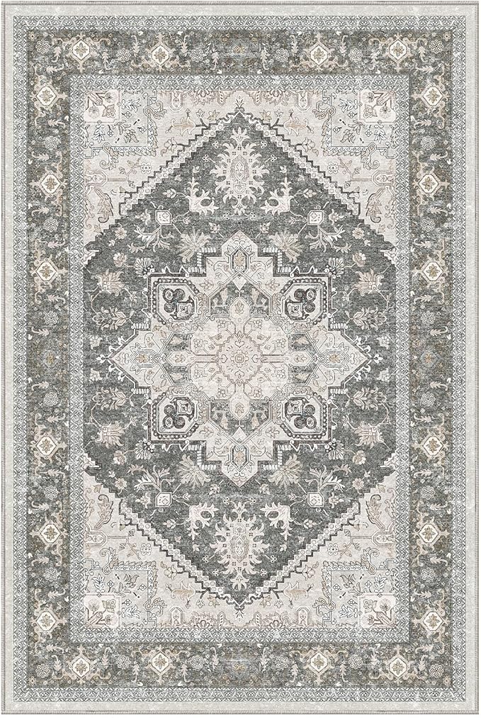 OPPODREAM Soft Area Rugs 2x3, Persian-Inspired Washable Rug, Greenish Grey