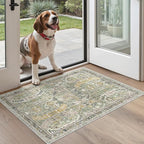 Madane Washable Area Rug 2x3, Small Entryway Rug Non-Slip Vintage Door Mat Indoor Entrance, Low Pile Floor Carpet for Inside Front Door Bedroom Kitchen Entry Laundry (2'x3', Green/Gold)