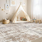 UERMEI 7x9 Area Rug Living Room Rugs - Washable Neutral Modern Abstract Soft Thin Rug Indoor Floor No Slip Rug Carpet for Bedroom Under Dining Table Home Office Decor - Brown/Grey/Red