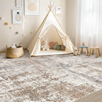 UERMEI 6x8 Area Rug Living Room Rugs - Washable Neutral Modern Abstract Soft Thin Rug Indoor Floor No Slip Rug Carpet for Bedroom Under Dining Table Home Office Decor - Brown/Grey/Red