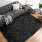 ONASAR Black Rugs for Bedroom, 3x5 Fluffy Bedside Small Area Rug, Soft Plush Fuzzy Shaggy Indoor Floor Carpet for Living Room Nursery College Dorm Teen Kids Girls Boys Home Decor Aesthetic