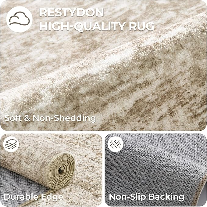 Restydon 3x16 Runner Rug Non Slip,Washable Hallway Runner Rug,Brown