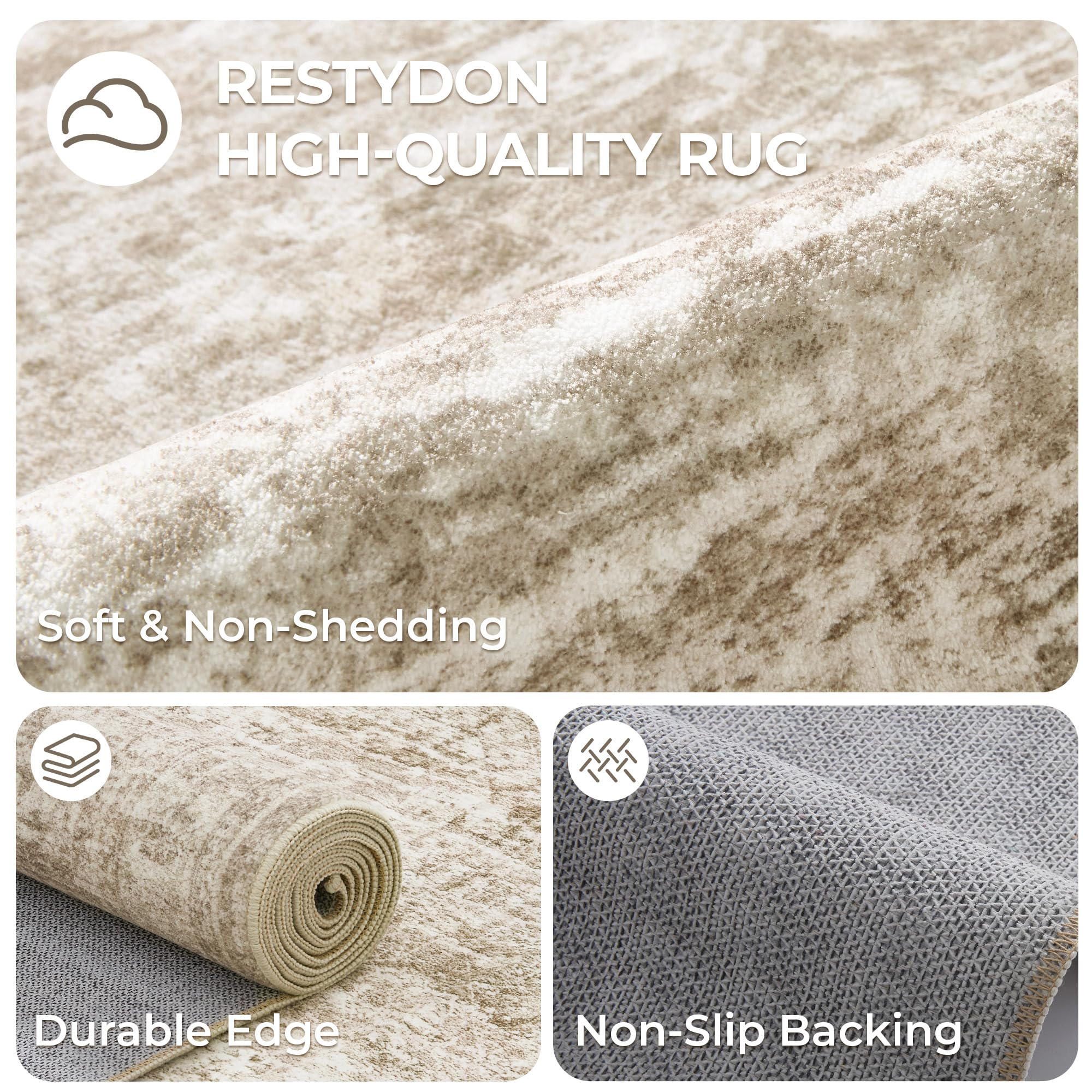 Restydon 5x7 Area Rugs for Living Room,Large Washable Rug,Brown