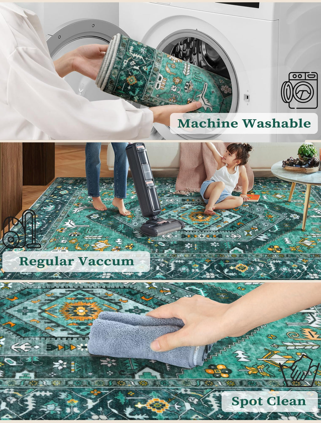 SERISSA 2'6"x8' Washable Non Slip Boho Runner Rug for Hallway，Teal
