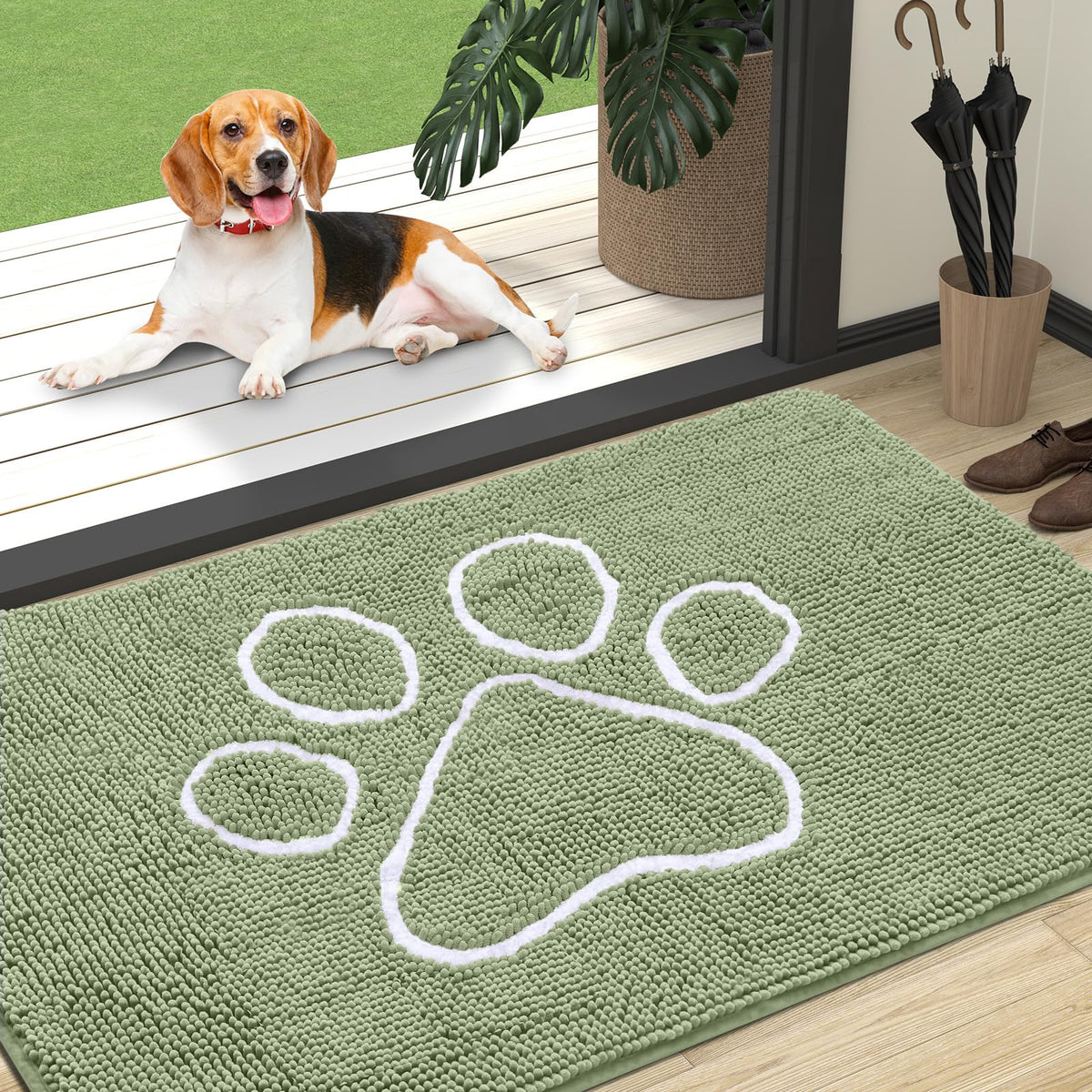 OLANLY Dog Door Mat for Muddy Paws 47x32, Super Absorbent Chenille Mud Mat