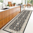 Washable 3x10 Hallway Runner Rug: Black Vintage Rug Runner Ultra Soft Low Pile Stain Resistant Carpet for Kitchen Living Room Bedroom Entryway Durable Thin Indoor Floor Mat (Black, 3x10)