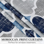 Beauoop 100% Blackout Curtains 72 Inches Long 2 Panels for Bedroom Living Room Blue Grey Moroccan Geo Room Darkening Thermal Insulated Soundproof Grommet Top Window Treatments Drapes, 50x72 Set of 2