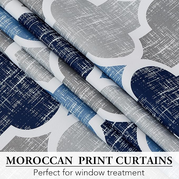 Beauoop Moroccan 100% Blackout Sliding Door Curtains Blue Grey 100x84 1 Set