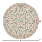 Insect Pink and Blue 5ft Round Area Rug for Living Room - Washable Floral Fun Boho Rugs for Playroom, Girls Bedroom Décor with Butterfly Pattern - Low Pile Soft Circle Carpet