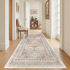 4x8 Rug for Bedroom,Wide Runner Rug for Hallway, Non Slip Washable Runner Rug for Living Room, Low Pile Soft Entryway Kitchen Rug, Vintage Home Decor Mat for Dining Room(Orange,4'x8')